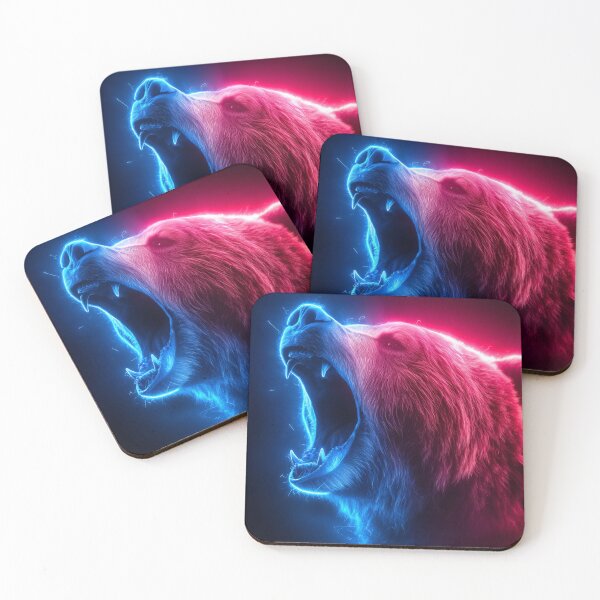 Item preview, Neon Bear Roar – Futuristic Blue & Red Animal Art designed and sold by VisionaryVeils.