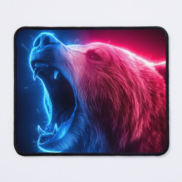 Item preview, Neon Bear Roar – Futuristic Blue & Red Animal Art designed and sold by VisionaryVeils.