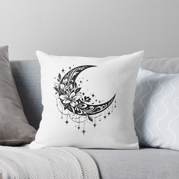 Item preview, Black & White Crescent Floral Moon Art  designed and sold by Reminixi.
