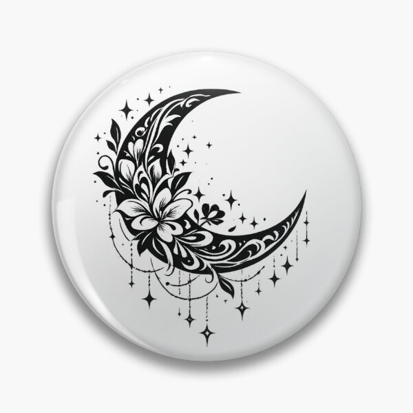 Item preview, Black & White Crescent Floral Moon Art  designed and sold by Reminixi.