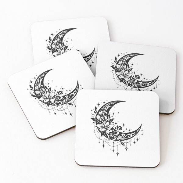 Item preview, Black & White Crescent Floral Moon Art  designed and sold by Reminixi.