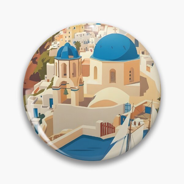 Item preview, Vintage Santorini Greece Art Deco Travel Poster designed and sold by ArtByKendo.