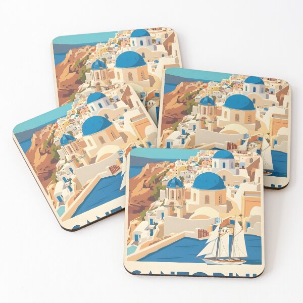Item preview, Vintage Santorini Greece Art Deco Travel Poster designed and sold by ArtByKendo.