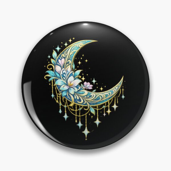 Artikelvorschau, Blau-goldenes himmlisches Blumen-Mond-Aufkleber-Kunstdesign entworfen und verkauft von Reminixi.