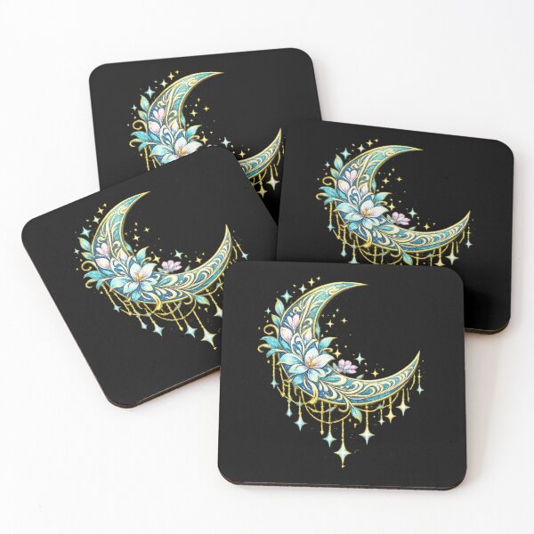 Item preview, Blue Gold Celestial Floral Moon Sticker Art Design designed and sold by Reminixi.
