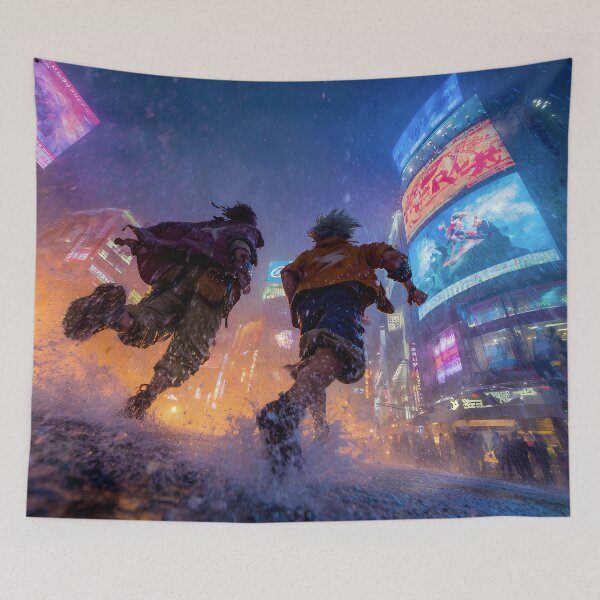 Item preview, Rainy Neon Clash – Super Saiyan vs Street Fighter Epic Battle designed and sold by EK-World.