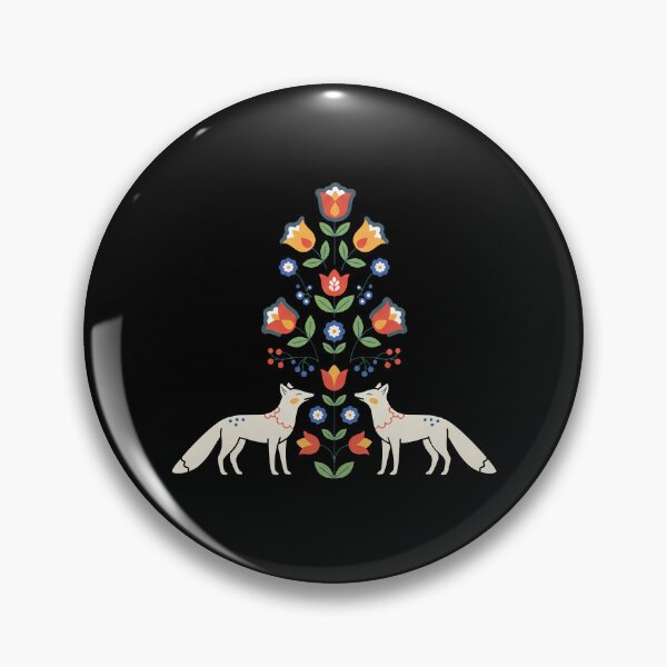Item preview, Arctic Fox Pair with Floral Motifs – Scandinavian Folk Art by heidiannemorris © designed and sold by FOLK ART FUSION by heidiannemorris.