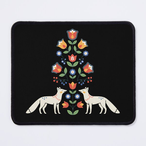 Item preview, Arctic Fox Pair with Floral Motifs – Scandinavian Folk Art by heidiannemorris © designed and sold by FOLK ART FUSION by heidiannemorris.
