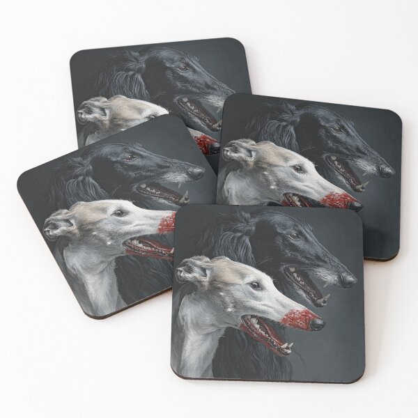Item preview, Black and White Sighthounds with Blood-Red Muzzles designed and sold by Shannon Hilson.
