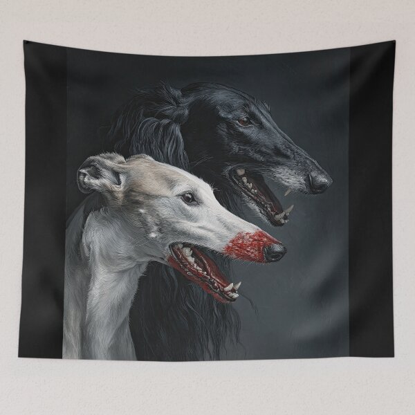 Item preview, Black and White Sighthounds with Blood-Red Muzzles designed and sold by Shannon Hilson.
