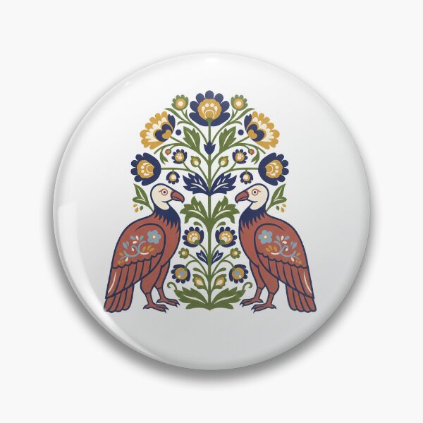 Item preview, California Condor Pair with Floral Motifs – Hope for Wildlife Scandinavian Folk Art by heidiannemorris © designed and sold by FOLK ART FUSION by heidiannemorris.