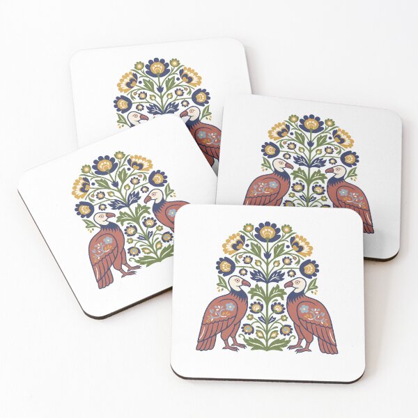 Item preview, California Condor Pair with Floral Motifs – Hope for Wildlife Scandinavian Folk Art by heidiannemorris © designed and sold by FOLK ART FUSION by heidiannemorris.