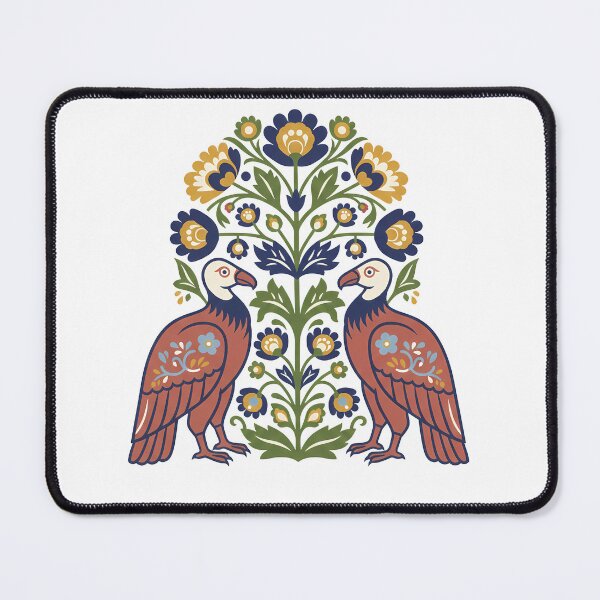 Item preview, California Condor Pair with Floral Motifs – Hope for Wildlife Scandinavian Folk Art by heidiannemorris © designed and sold by FOLK ART FUSION by heidiannemorris.