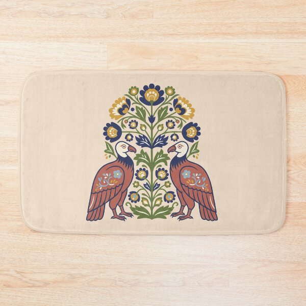 Item preview, California Condor Pair with Floral Motifs – Hope for Wildlife Scandinavian Folk Art by heidiannemorris © designed and sold by FOLK ART FUSION by heidiannemorris.