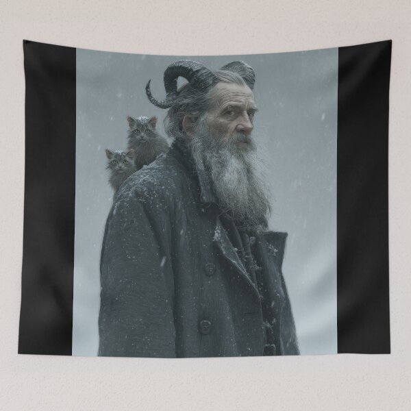 Item preview, Elder with Ram Horns and Cats in the Snow designed and sold by Shannon Hilson.