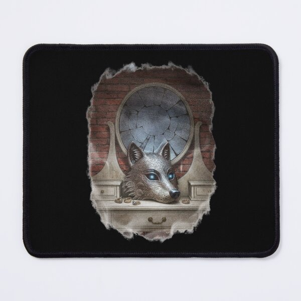 Item preview, Silver Wolf Mask Glowing Blue Eyes Broken Mirror Vanity – Dark Gothic Fantasy Art designed and sold by DarkRomanceMom.