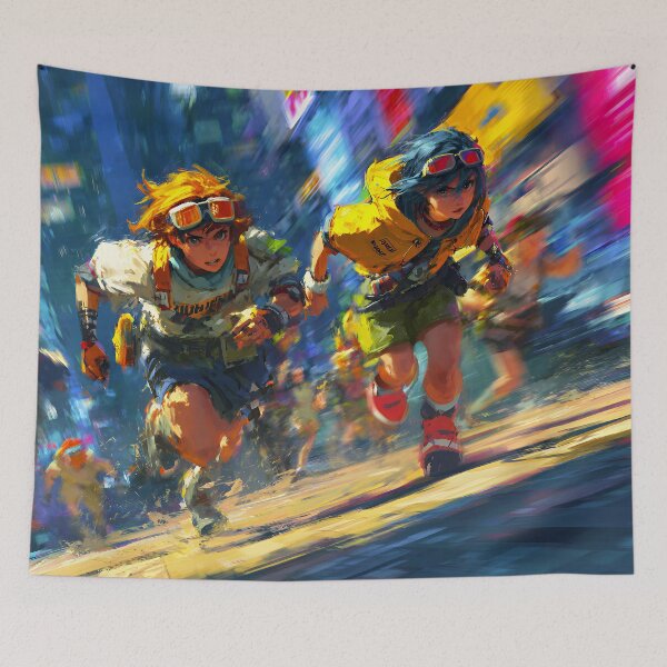 Item preview, Neon Rain Chase – Cyberpunk Runners in Blurry City designed and sold by EK-World.