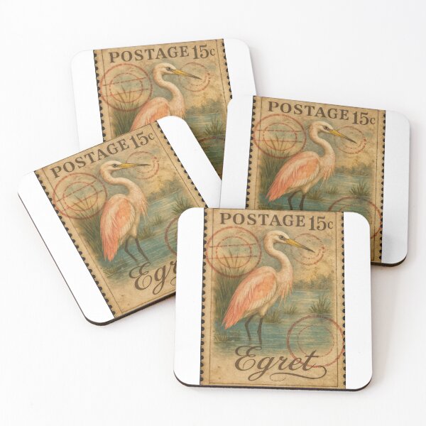 Item preview, Egret Elegance – Vintage Stamp Tribute to Nature’s Grace designed and sold by ForeverPrintsOK.