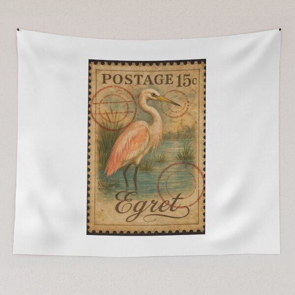 Item preview, Egret Elegance – Vintage Stamp Tribute to Nature’s Grace designed and sold by ForeverPrintsOK.