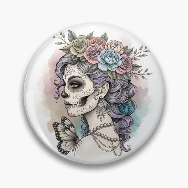 Item preview, Watercolor Sugar Skull Lady with Butterflies designed and sold by Divinedesignbydulce.