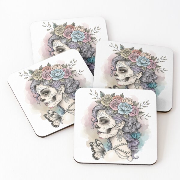 Item preview, Watercolor Sugar Skull Lady with Butterflies designed and sold by Divinedesignbydulce.