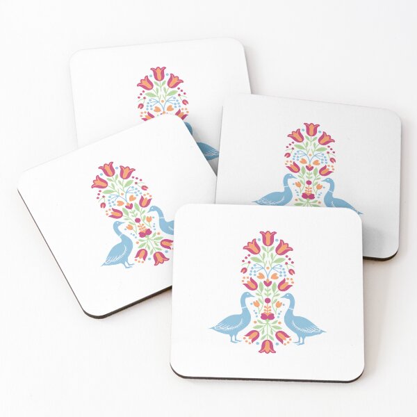 Item preview, Blue Goose Pair with Floral Motifs – Scandinavian Folk Art by heidiannemorris © designed and sold by FOLK ART FUSION by heidiannemorris.