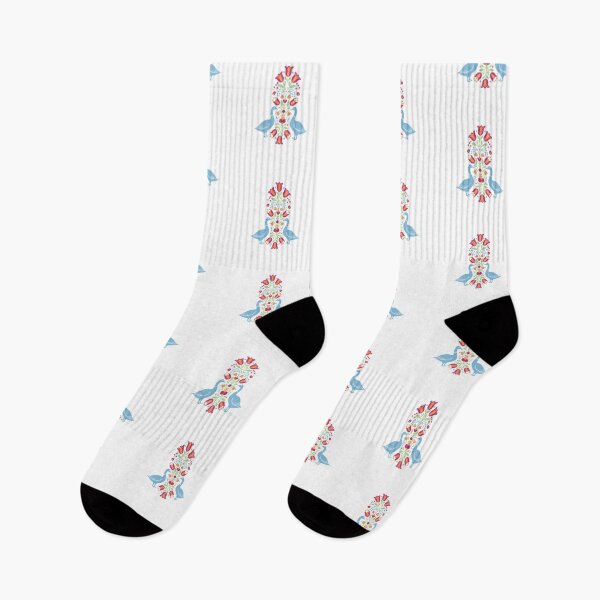 Item preview, Blue Goose Pair with Floral Motifs – Scandinavian Folk Art by heidiannemorris © designed and sold by FOLK ART FUSION by heidiannemorris.