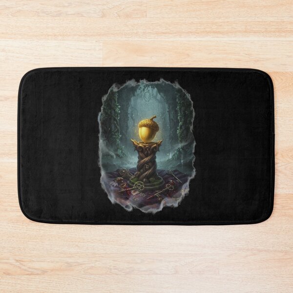 Item preview, Golden Glowing Acorn on Dragon Pedestal with Keys Enchanted Forest – Dark Fantasy Art designed and sold by DarkRomanceMom.