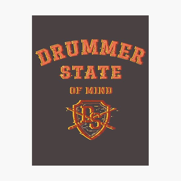 Item preview, Drummer State of Mind Collegiate Varsity Drummer Shield Logo designed and sold by Rhythm Thru Art .