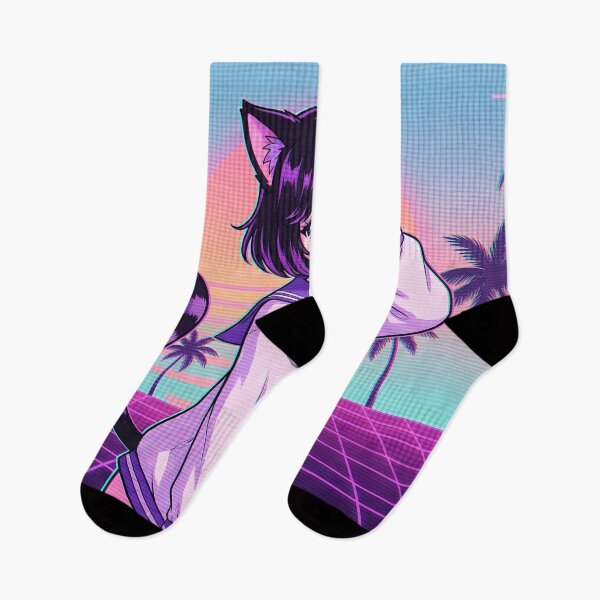 Item preview, Purple Neko Vaporwave – Retro Sunset Peace designed and sold by MitniChan.
