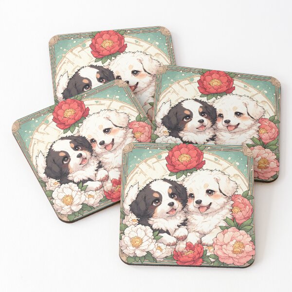 Item preview, Tibetan Terrier puppies among peony flowers. designed and sold by Natalia-Vlad.