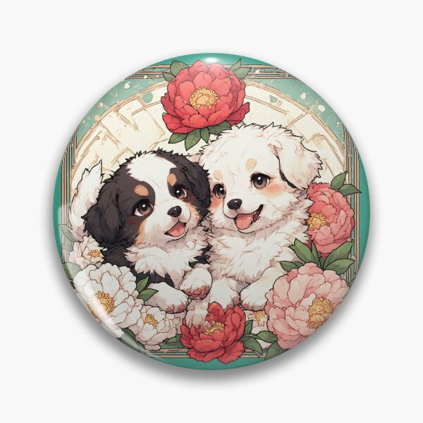 Item preview, Tibetan Terrier puppies among peony flowers. designed and sold by Natalia-Vlad.