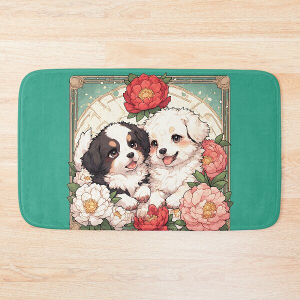 Item preview, Tibetan Terrier puppies among peony flowers. designed and sold by Natalia-Vlad.