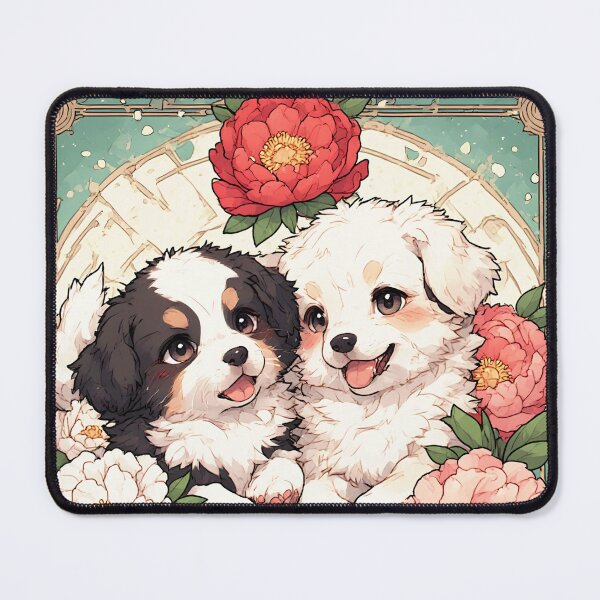 Item preview, Tibetan Terrier puppies among peony flowers. designed and sold by Natalia-Vlad.