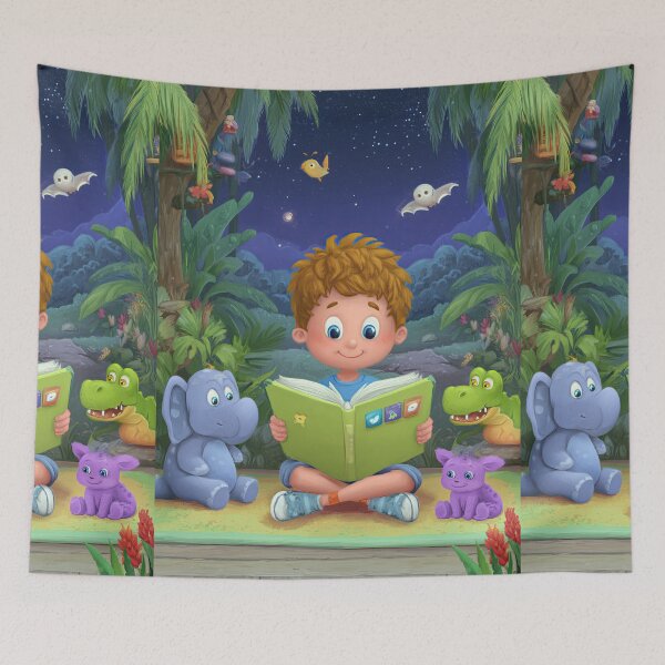 Item preview, Boy Reading Magic Book Under Night Sky designed and sold by Piotrek0001.