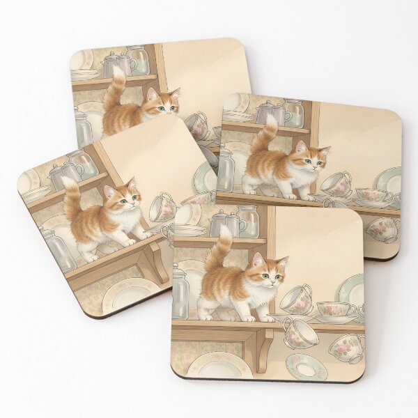 Item preview, Mischievous Kitten in Cupboard Whimsical Cottagecore Art designed and sold by MAGICKEY2024.