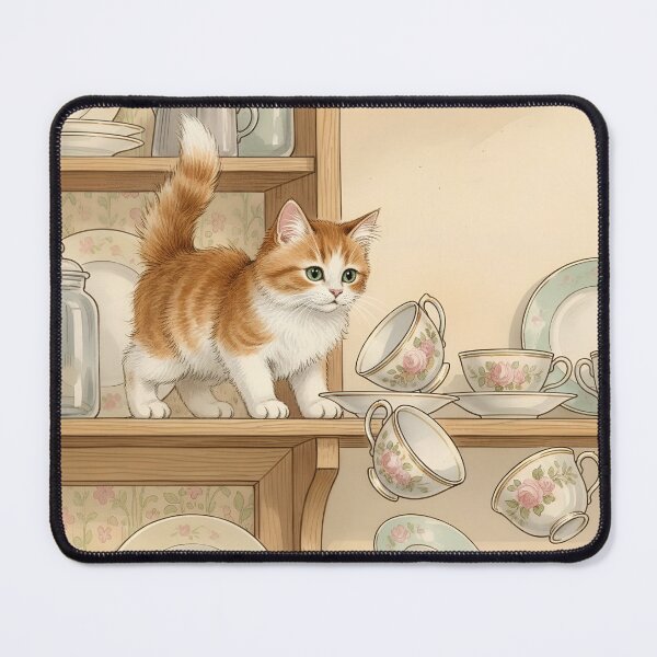 Item preview, Mischievous Kitten in Cupboard Whimsical Cottagecore Art designed and sold by MAGICKEY2024.