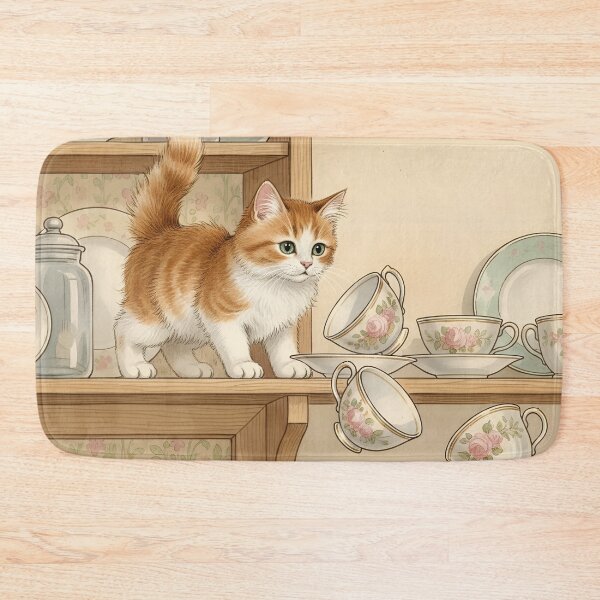 Item preview, Mischievous Kitten in Cupboard Whimsical Cottagecore Art designed and sold by MAGICKEY2024.