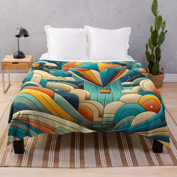 Item preview, Geometric Hot Air Balloon Over Abstract Clouds designed and sold by InkSmithery.