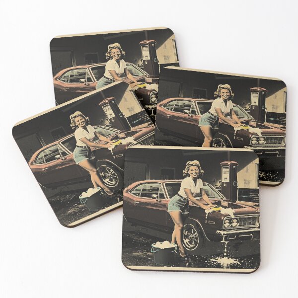 Item preview, Retro Muscle Car Service Yard Pin-Up designed and sold by SteadyRolling.