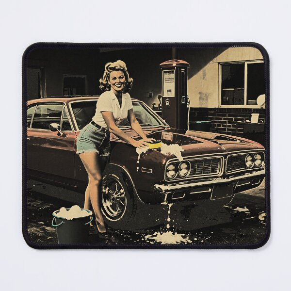 Item preview, Retro Muscle Car Service Yard Pin-Up designed and sold by SteadyRolling.
