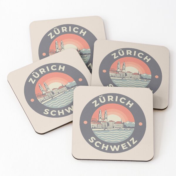 Item preview, Zurich Switzerland Vintage Travel Badge Cityscape with Alps and Tram designed and sold by InvestingRoad.