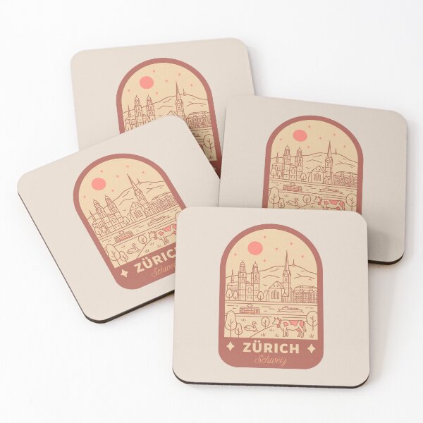 Item preview, Zurich Switzerland Vintage Travel Badge Cityscape with Alps and Tram designed and sold by InvestingRoad.