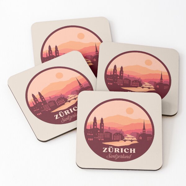 Item preview, Zurich Switzerland Vintage Travel Badge Cityscape with Alps and Tram designed and sold by InvestingRoad.