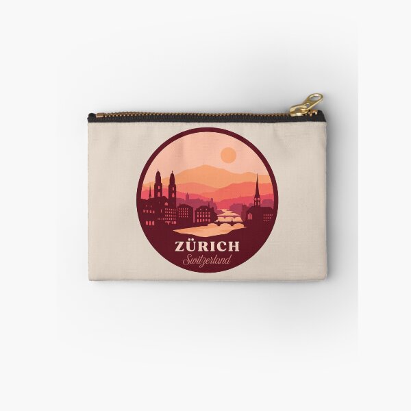 Item preview, Zurich Switzerland Vintage Travel Badge Cityscape with Alps and Tram designed and sold by InvestingRoad.