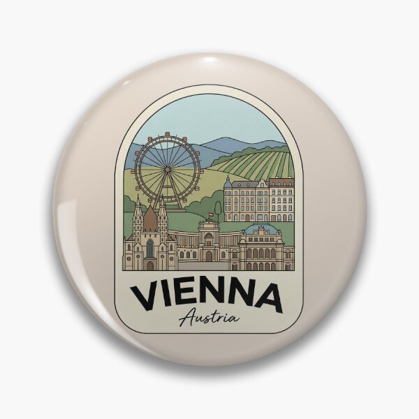 Item preview, Vienna Austria Travel Badge, Prater Ferris Wheel and Architecture Cityscape Souvenir designed and sold by InvestingRoad.
