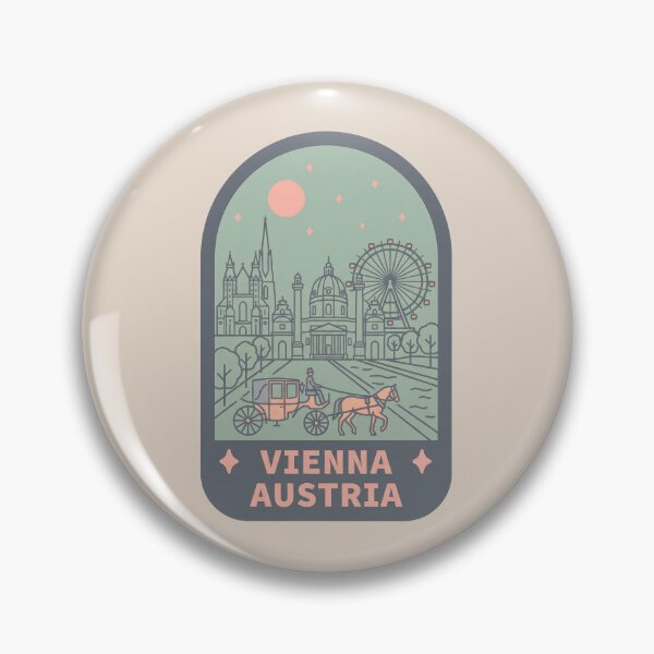 Item preview, Vienna Austria Travel Badge, Prater Ferris Wheel and Architecture Cityscape Souvenir designed and sold by InvestingRoad.