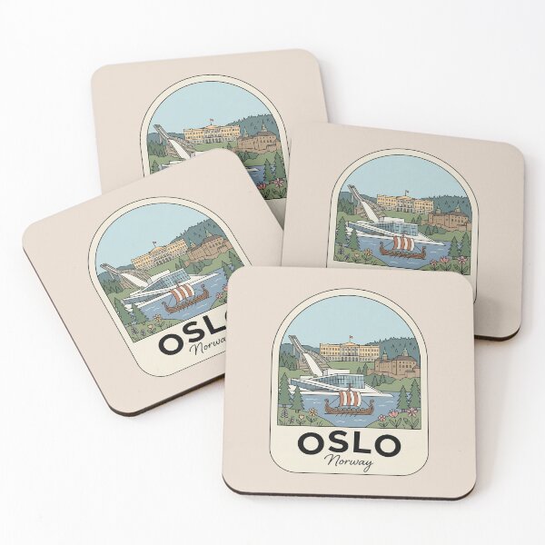 Item preview, Oslo Norway Travel Badge with Viking Ship and City Landmarks designed and sold by InvestingRoad.