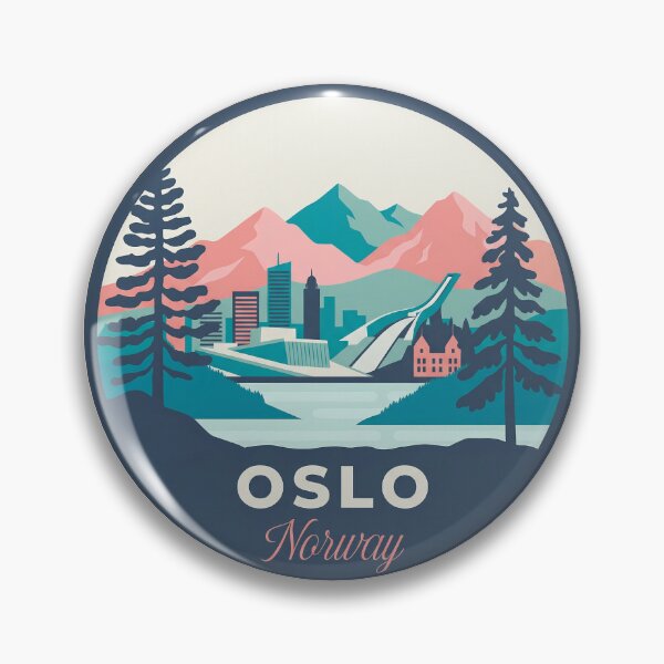 Item preview, Oslo Norway Travel Badge with Viking Ship and City Landmarks designed and sold by InvestingRoad.