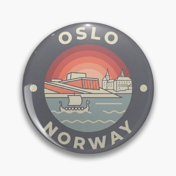 Item preview, Oslo Norway Travel Badge with Viking Ship and City Landmarks designed and sold by InvestingRoad.